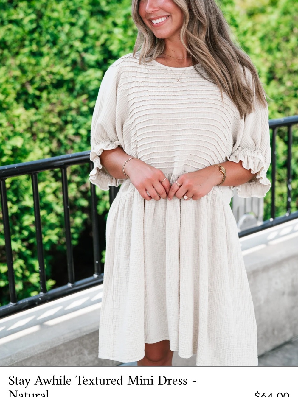 Stay Awhile Textured Mini Dress - Natural Cream